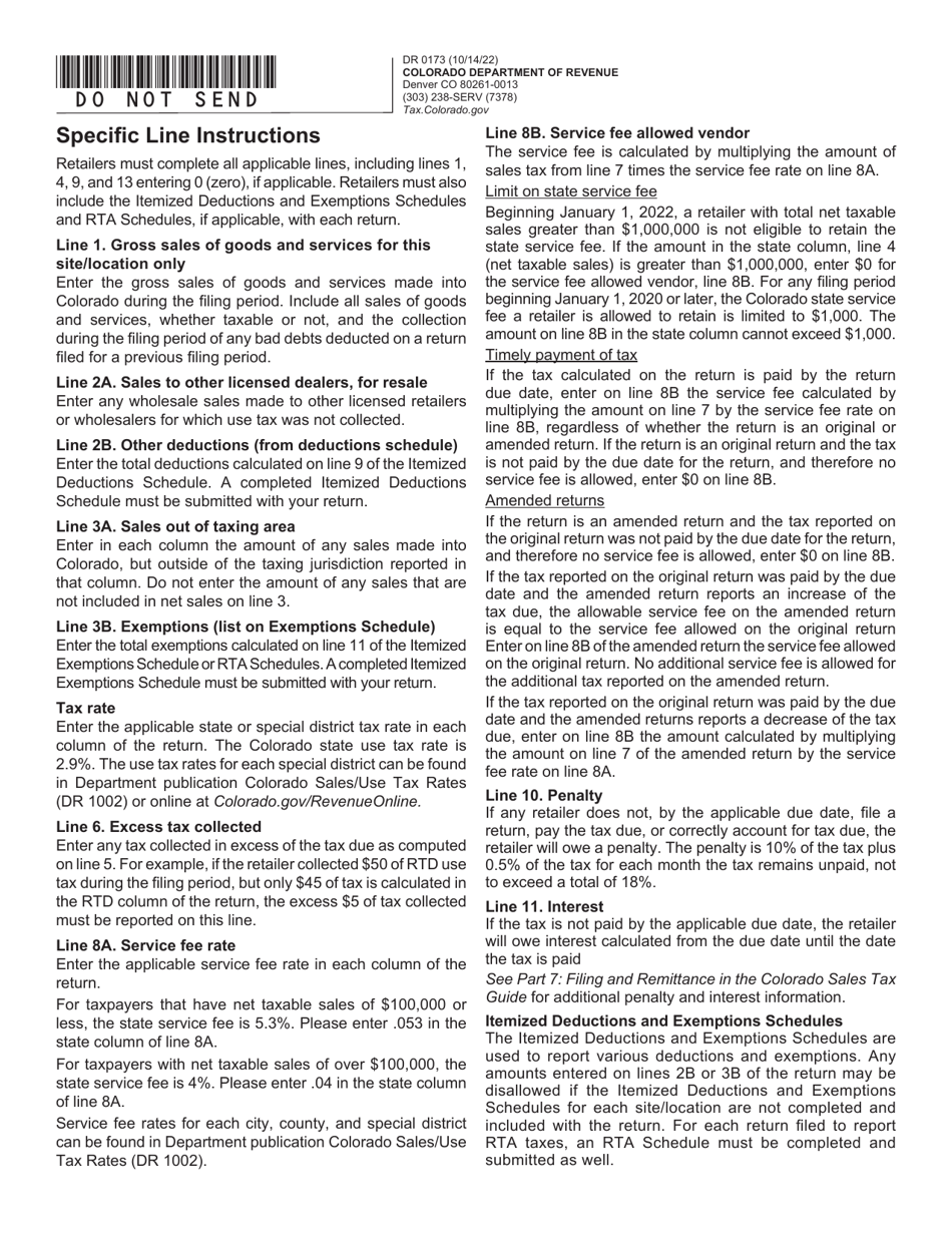 Form DR0173 Retailers Use Tax Return - Colorado, Page 4