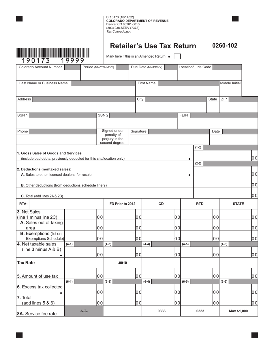 Form DR0173 Retailers Use Tax Return - Colorado, Page 5