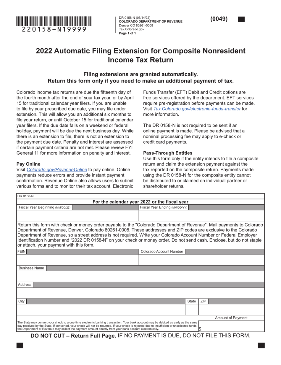 Form DR0158N Download Fillable PDF or Fill Online Automatic Filing