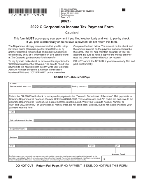 Form DR0900C C Corporation Income Tax Payment Form - Colorado, 2022