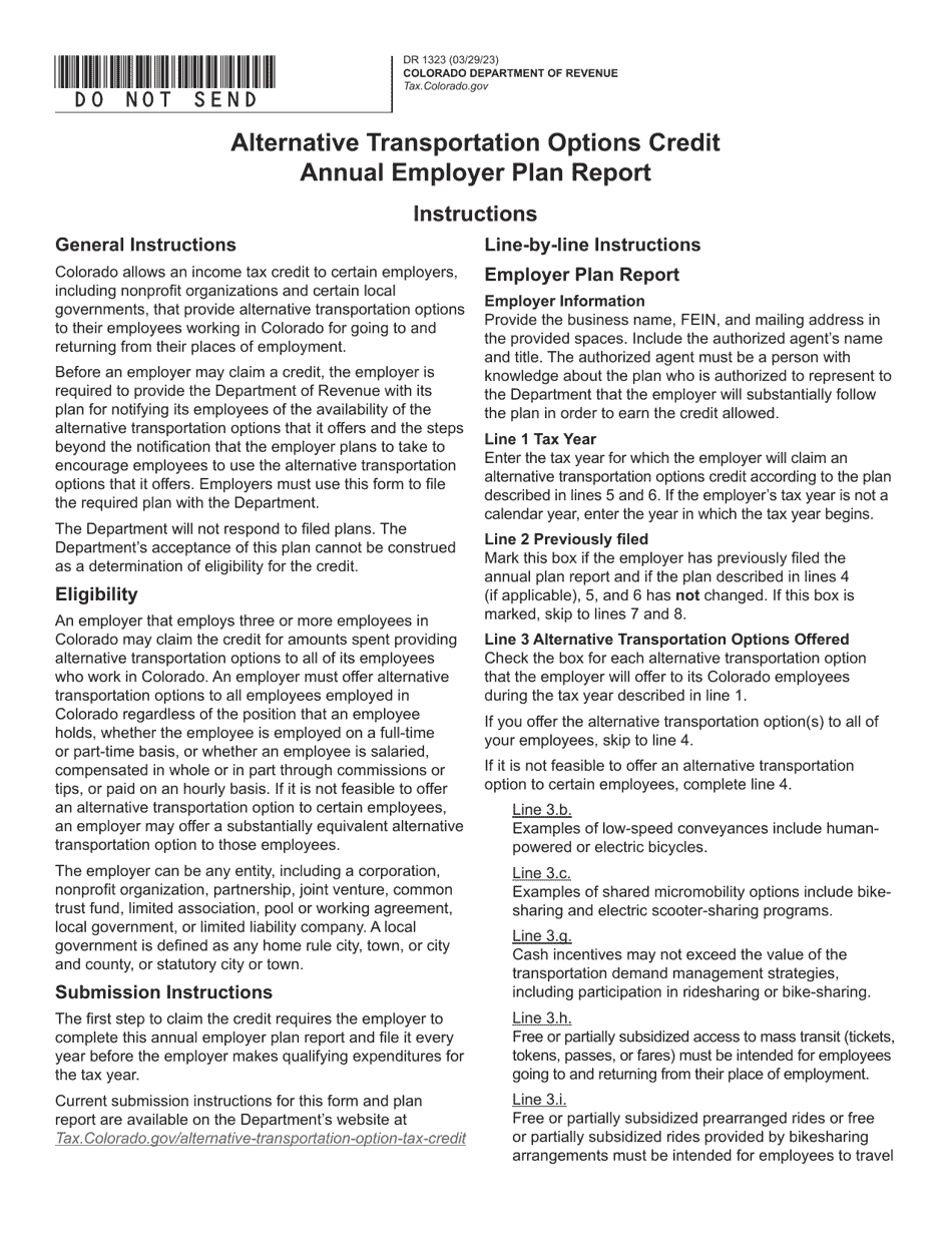 Form DR1323 Alternative Transportation Options Credit Annual Employer Plan Report - Colorado, Page 1