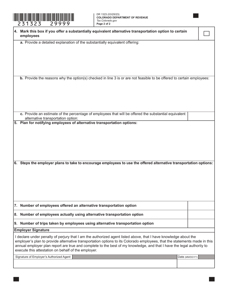Form DR1323 Alternative Transportation Options Credit Annual Employer Plan Report - Colorado, Page 4