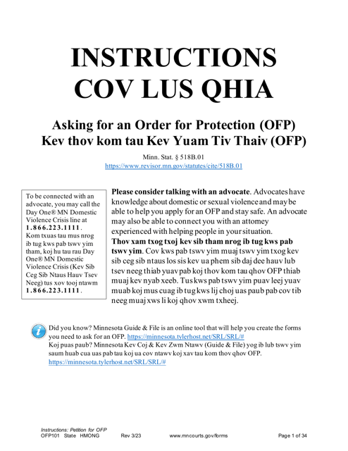 Form OFP101 Instructions - Asking for an Order for Protection - Minnesota (English/Hmong)