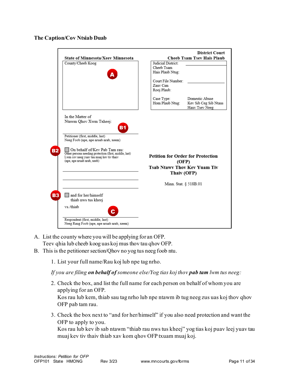 Form OFP101 Instructions - Asking for an Order for Protection - Minnesota (English / Hmong), Page 11