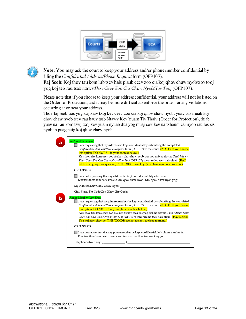 Form OFP101 Instructions - Asking for an Order for Protection - Minnesota (English / Hmong), Page 13