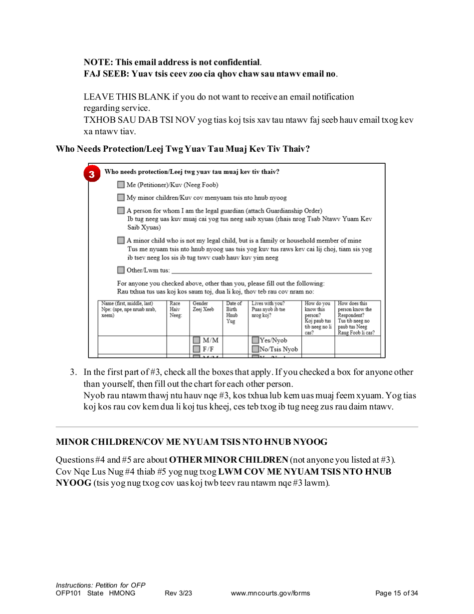Form OFP101 Instructions - Asking for an Order for Protection - Minnesota (English / Hmong), Page 15