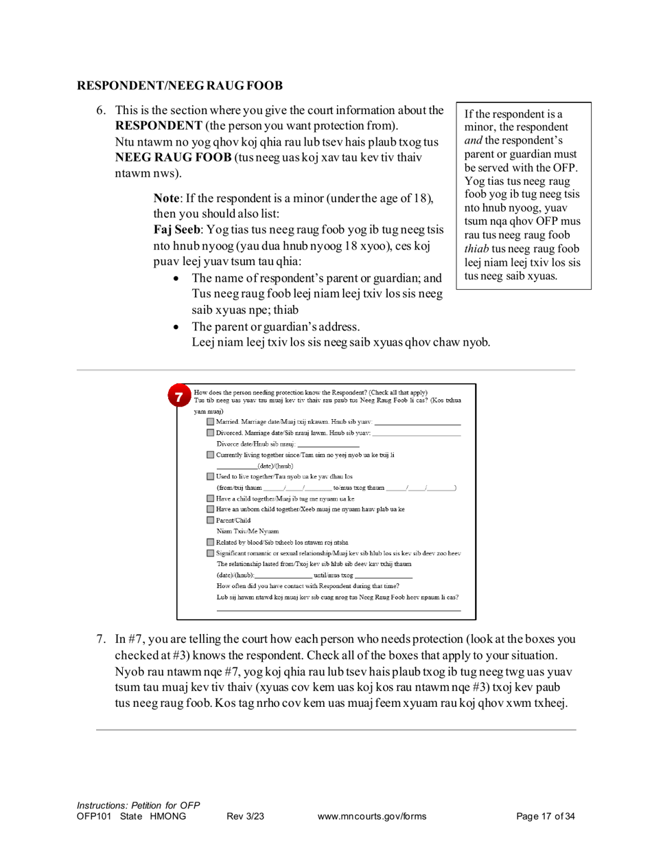 Form OFP101 Instructions - Asking for an Order for Protection - Minnesota (English / Hmong), Page 17