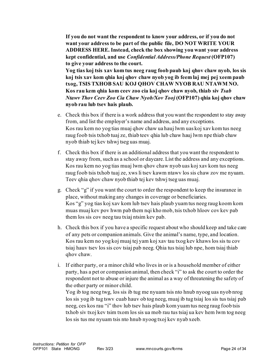 Form OFP101 Instructions - Asking for an Order for Protection - Minnesota (English / Hmong), Page 24