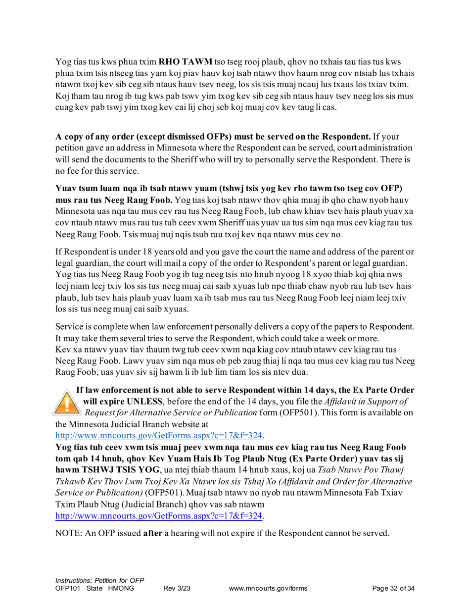 Form OFP101 Instructions - Asking for an Order for Protection - Minnesota (English / Hmong), Page 32
