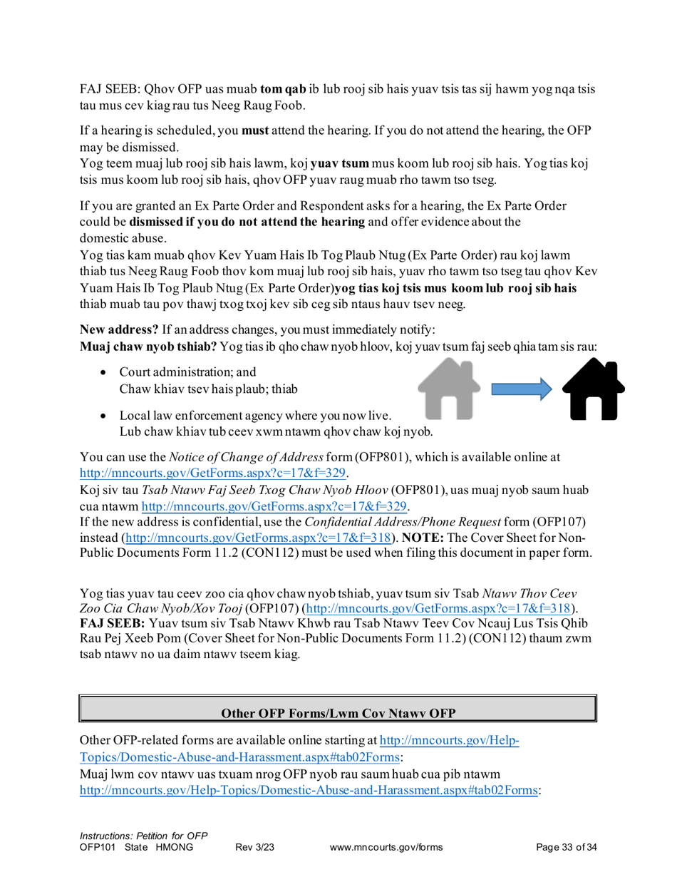 Form OFP101 Instructions - Asking for an Order for Protection - Minnesota (English / Hmong), Page 33