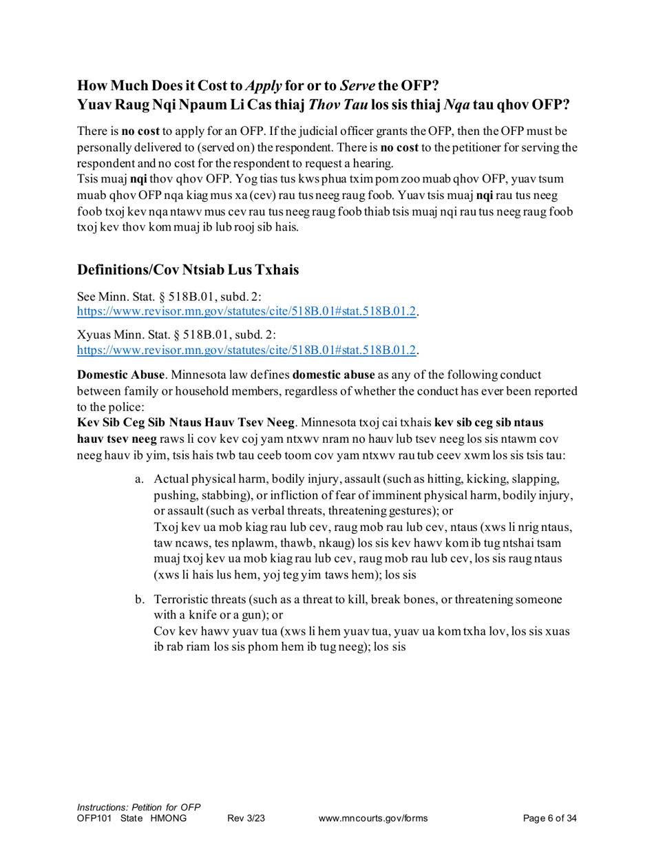 Form OFP101 Instructions - Asking for an Order for Protection - Minnesota (English / Hmong), Page 6