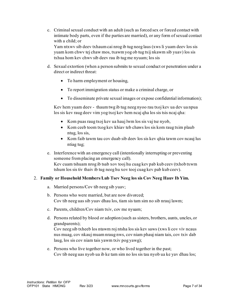 Form OFP101 Instructions - Asking for an Order for Protection - Minnesota (English / Hmong), Page 7
