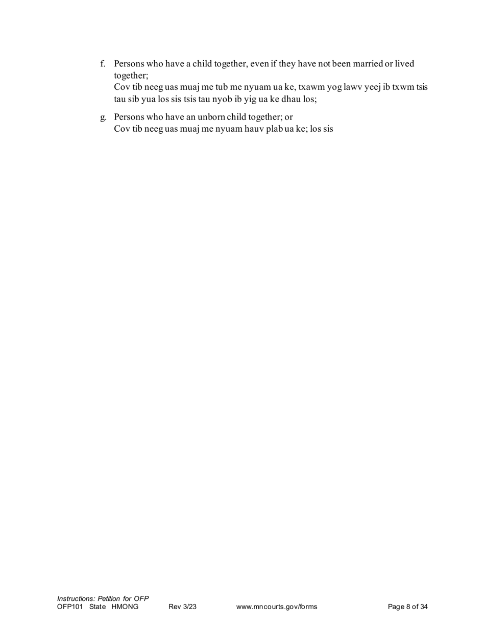 Form OFP101 Instructions - Asking for an Order for Protection - Minnesota (English / Hmong), Page 8