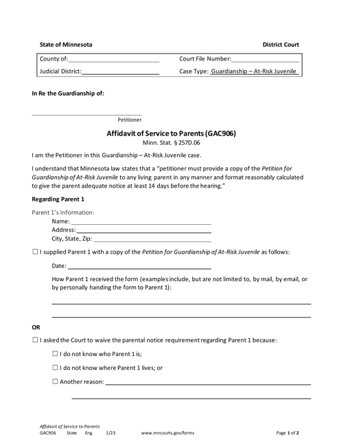 Form GAC906 Affidavit of Service to Parents - Minnesota