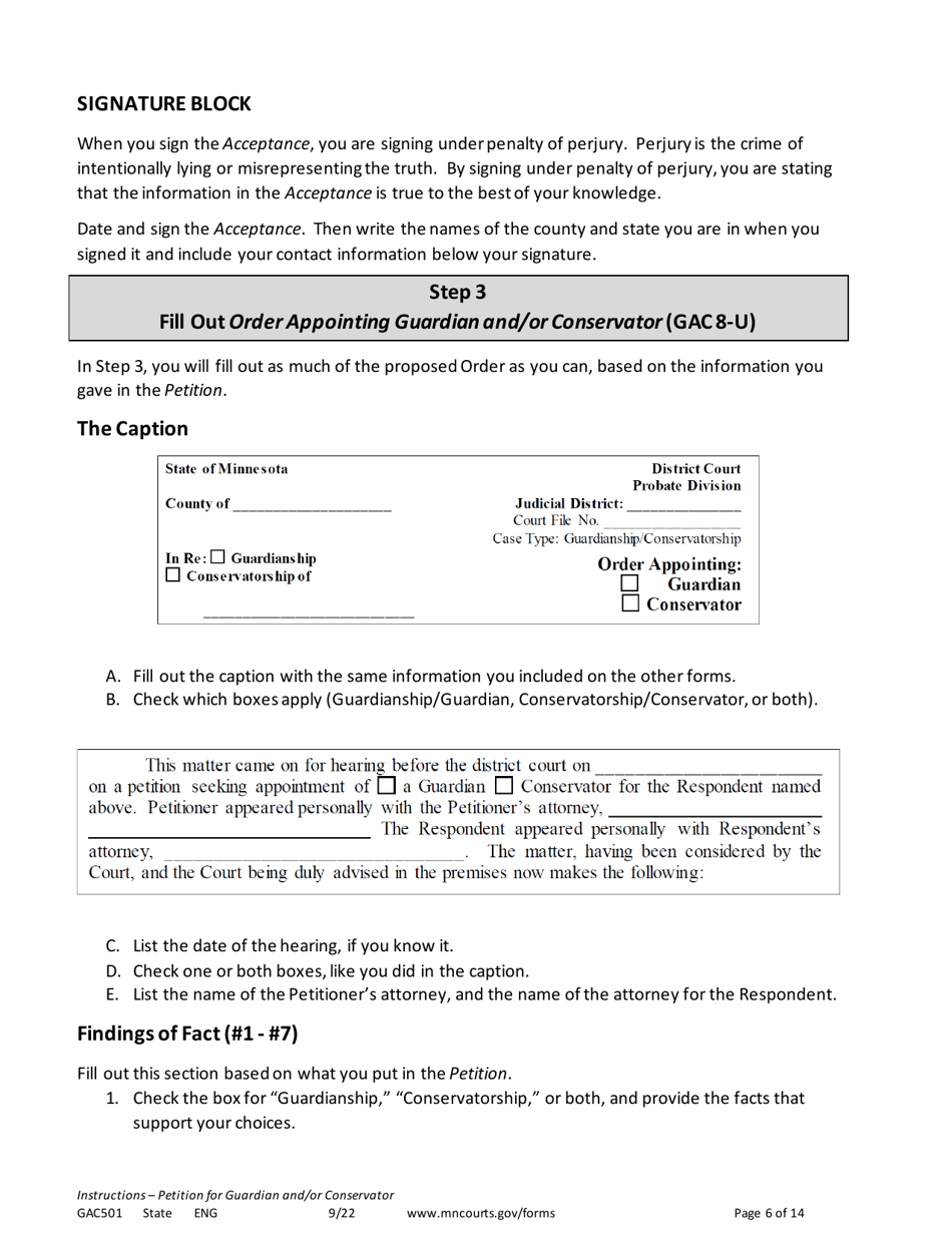 Form GAC501 Instructions - Petition for Guardian and / or Conservator of an Adult - Minnesota, Page 6