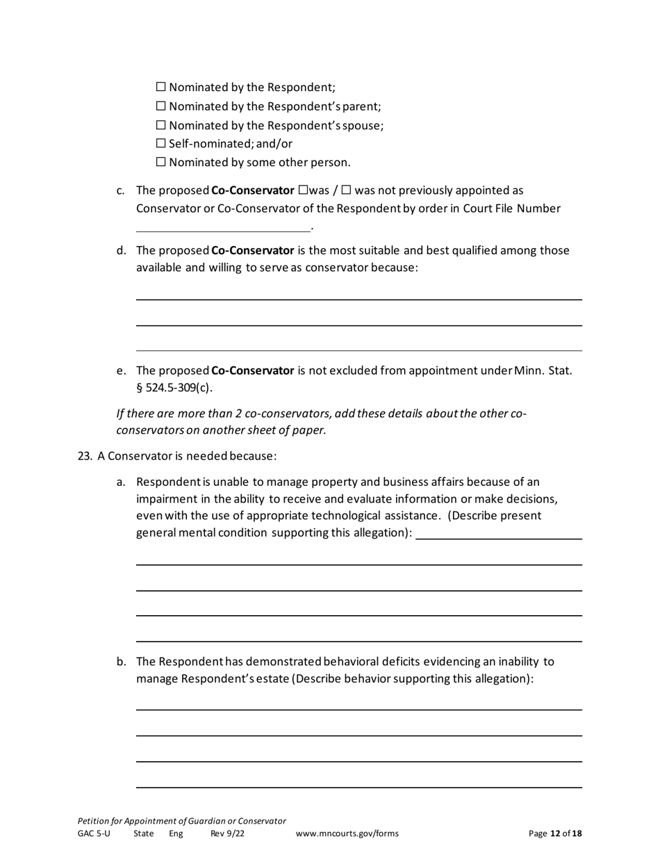 Form GAC5-U Petition for Appointment of General Conservator or Guardian - Minnesota, Page 12