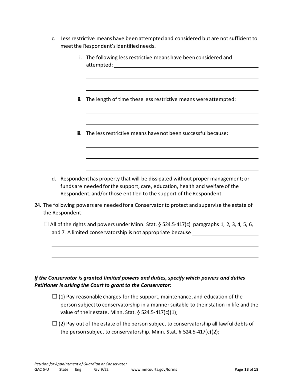 Form GAC5-U Petition for Appointment of General Conservator or Guardian - Minnesota, Page 13