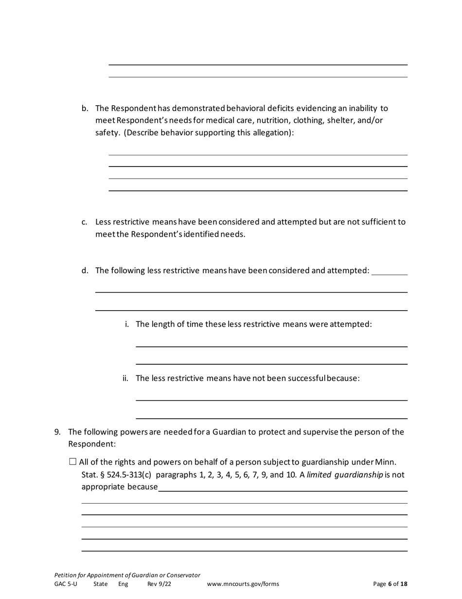 Form GAC5-U Petition for Appointment of General Conservator or Guardian - Minnesota, Page 6