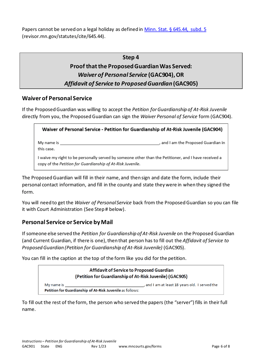 Form GAC901 Instructions - Petition for Guardianship of at-Risk Juvenile (18-21 Years Old) - Minnesota, Page 6