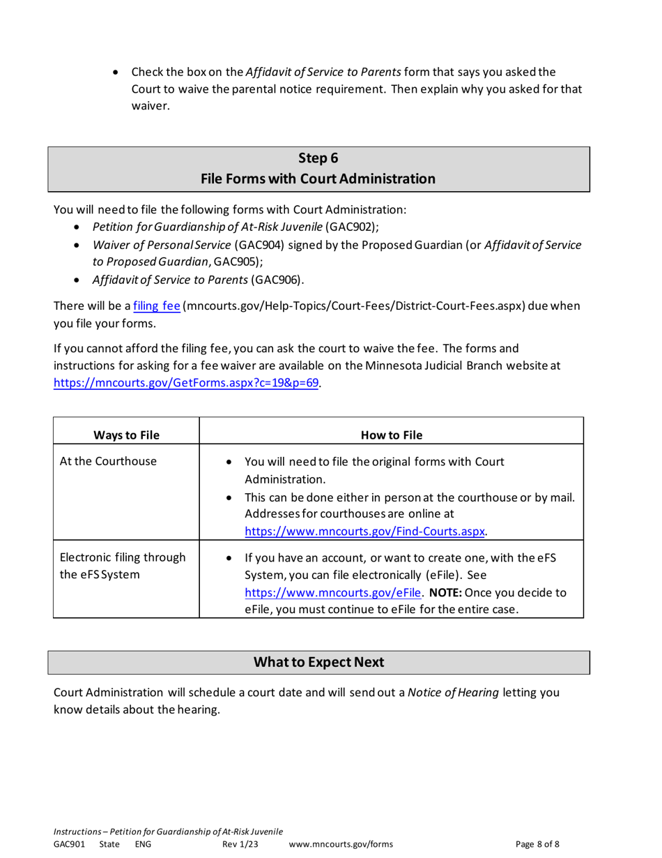 Form GAC901 Instructions - Petition for Guardianship of at-Risk Juvenile (18-21 Years Old) - Minnesota, Page 8