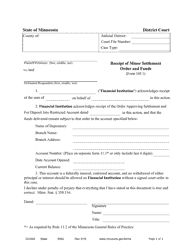 Document preview: Form CIV402 Receipt of Minor Settlement Order and Funds - Minnesota