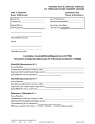 Form CCT702 Conciliation Court Additional Litigants Form - Minnesota (English/Spanish)