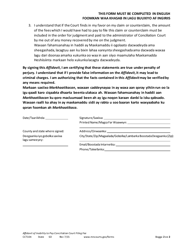 Form CCT104 Affidavit of Inability to Pay Conciliation Court Filing Fee - Minnesota (English/Somali), Page 2