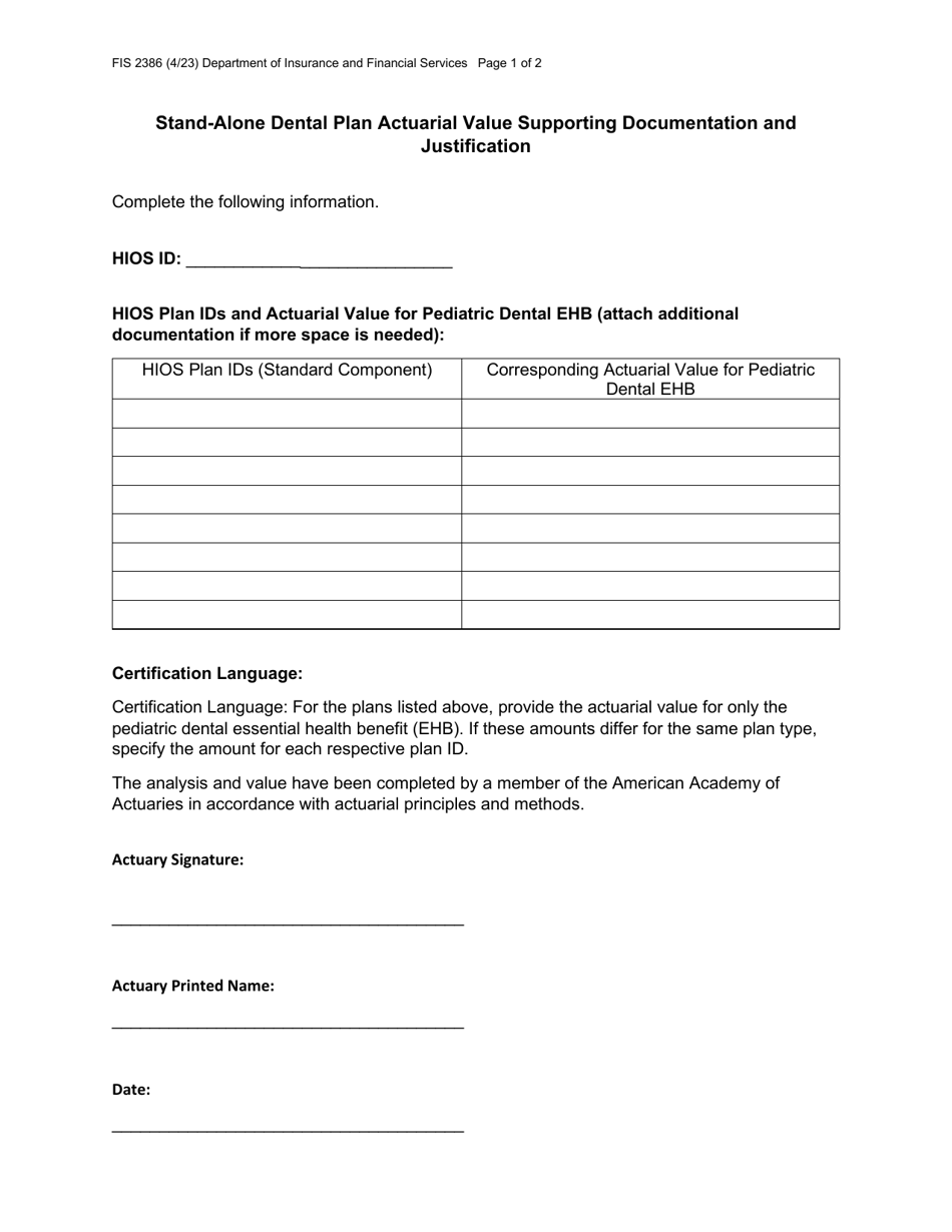 Form FIS2386 Fill Out, Sign Online and Download Fillable PDF