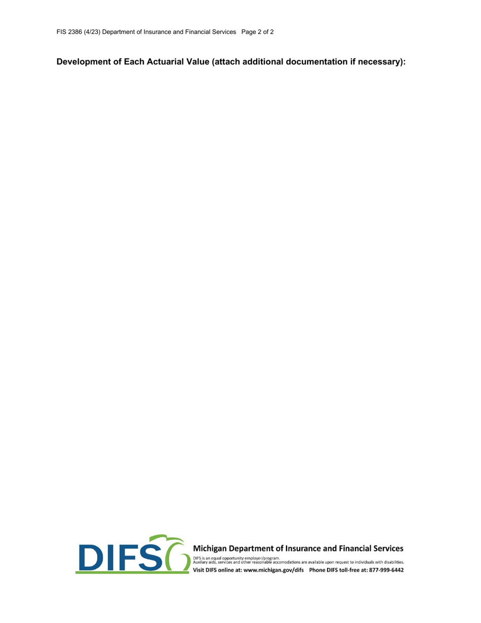 Form FIS2386 Stand-Alone Dental Plan Actuarial Value Supporting Documentation and Justification - Michigan, Page 2