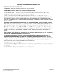 DSHS Form 10-657 Initial Specialized Habilitation Plan - Washington, Page 2