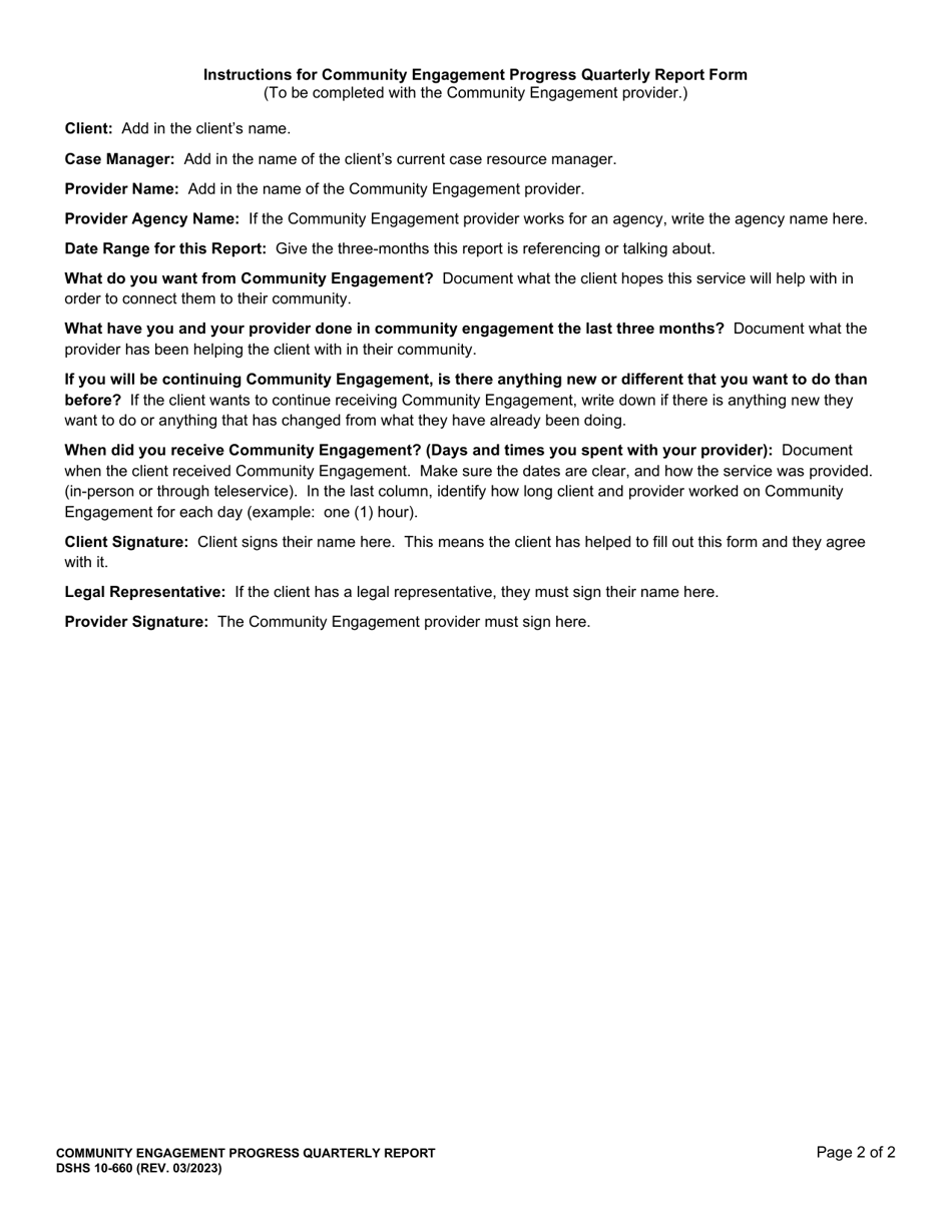 DSHS Form 10-660 Community Engagement Quarterly Progress Report - Washington, Page 2