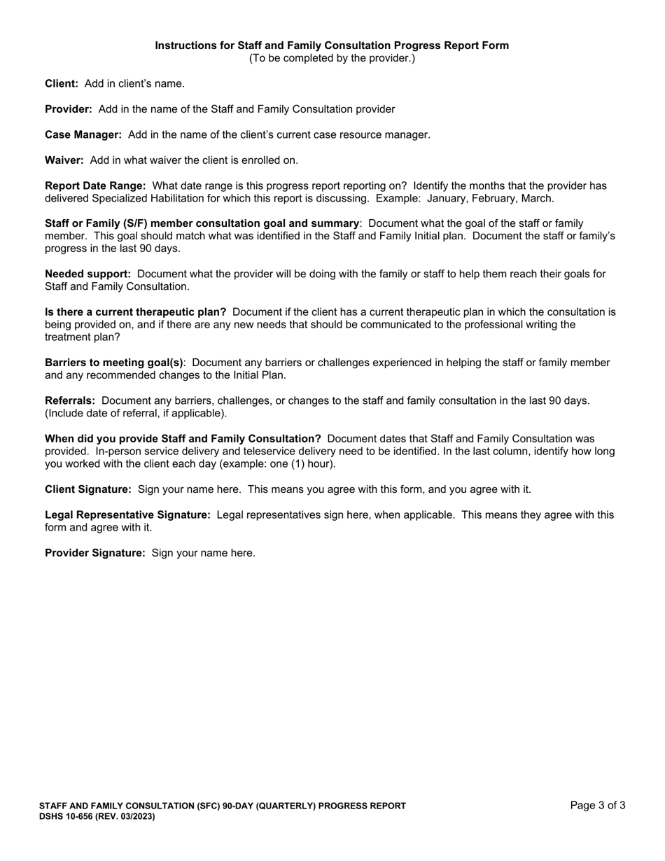 DSHS Form 10-656 Staff and Family Consultation (Sfc) 90-day (Quarterly) Progress Report - Washington, Page 3