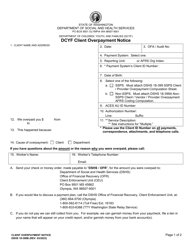 Document preview: DSHS Form 18-398B Dcyf Client Overpayment Notice - Washington