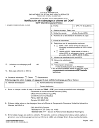 Document preview: DSHS Formulario 16-398B Notificacion De Sobrepago Al Cliente Del Dcyf - Washington (Spanish)