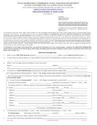 Form WH-2 Employer Response to Wage Claim - Texas, Page 3