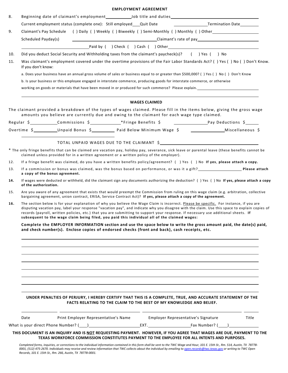 Form WH-2 - Fill Out, Sign Online and Download Printable PDF, Texas ...