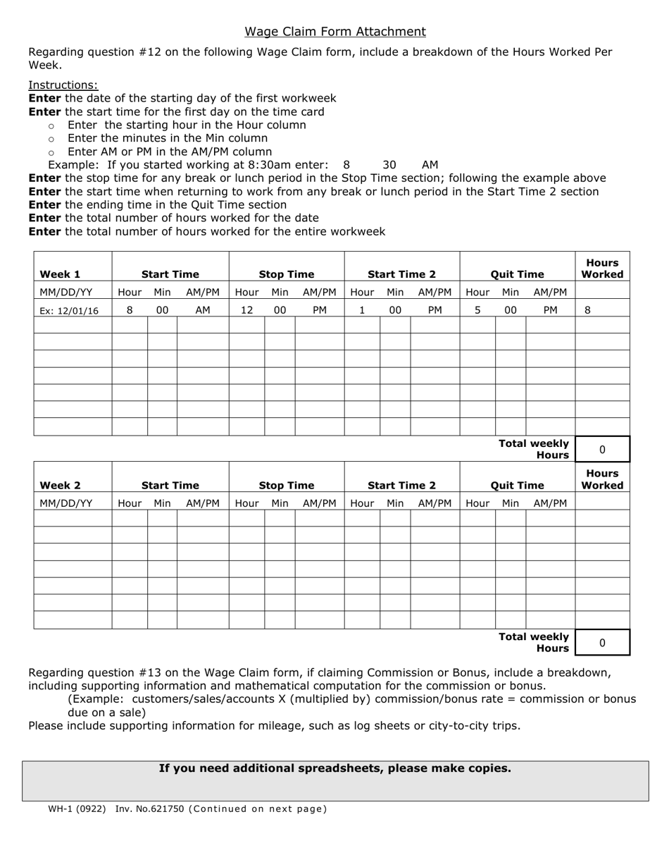 Form Wh-1 Download Fillable Pdf Or Fill Online Wage Claim, Texas 