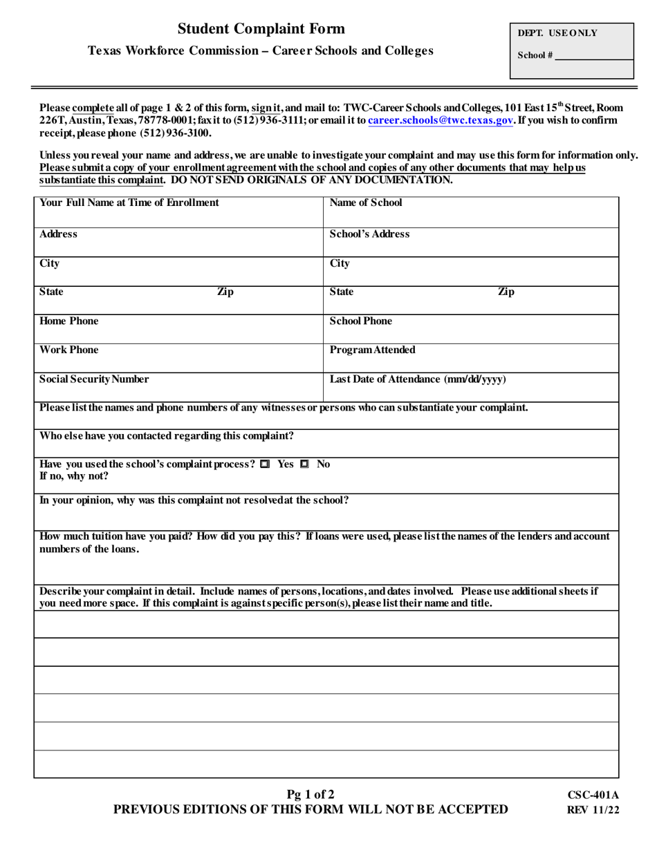 form-csc-401a-download-fillable-pdf-or-fill-online-student-complaint