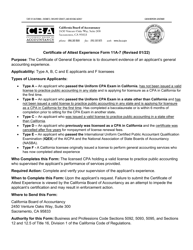 Document preview: Form 11A-7 Certificate of Attest Experience - California
