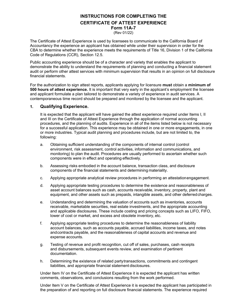 Form 11A-7 Certificate of Attest Experience - California, Page 5
