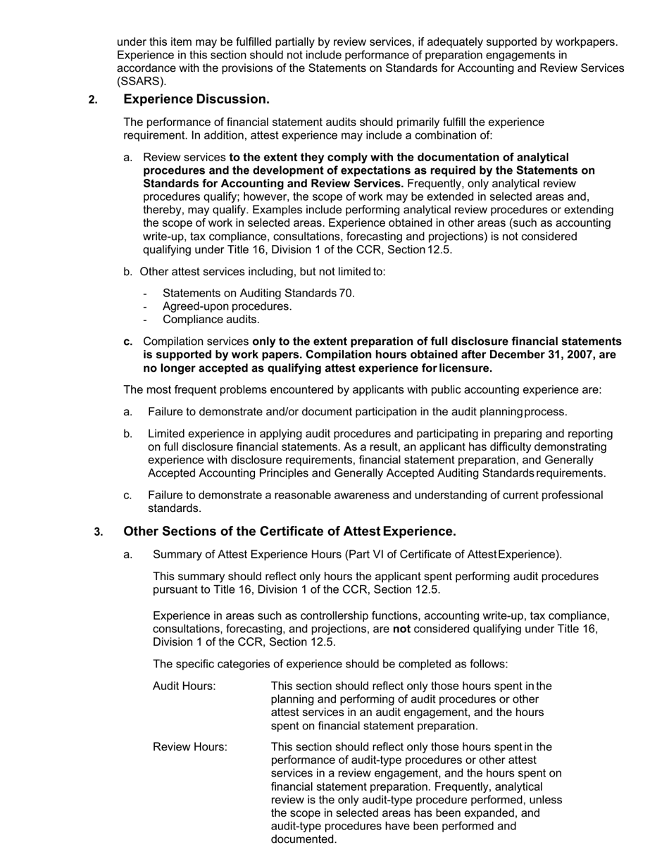 Form 11A-7 Certificate of Attest Experience - California, Page 6