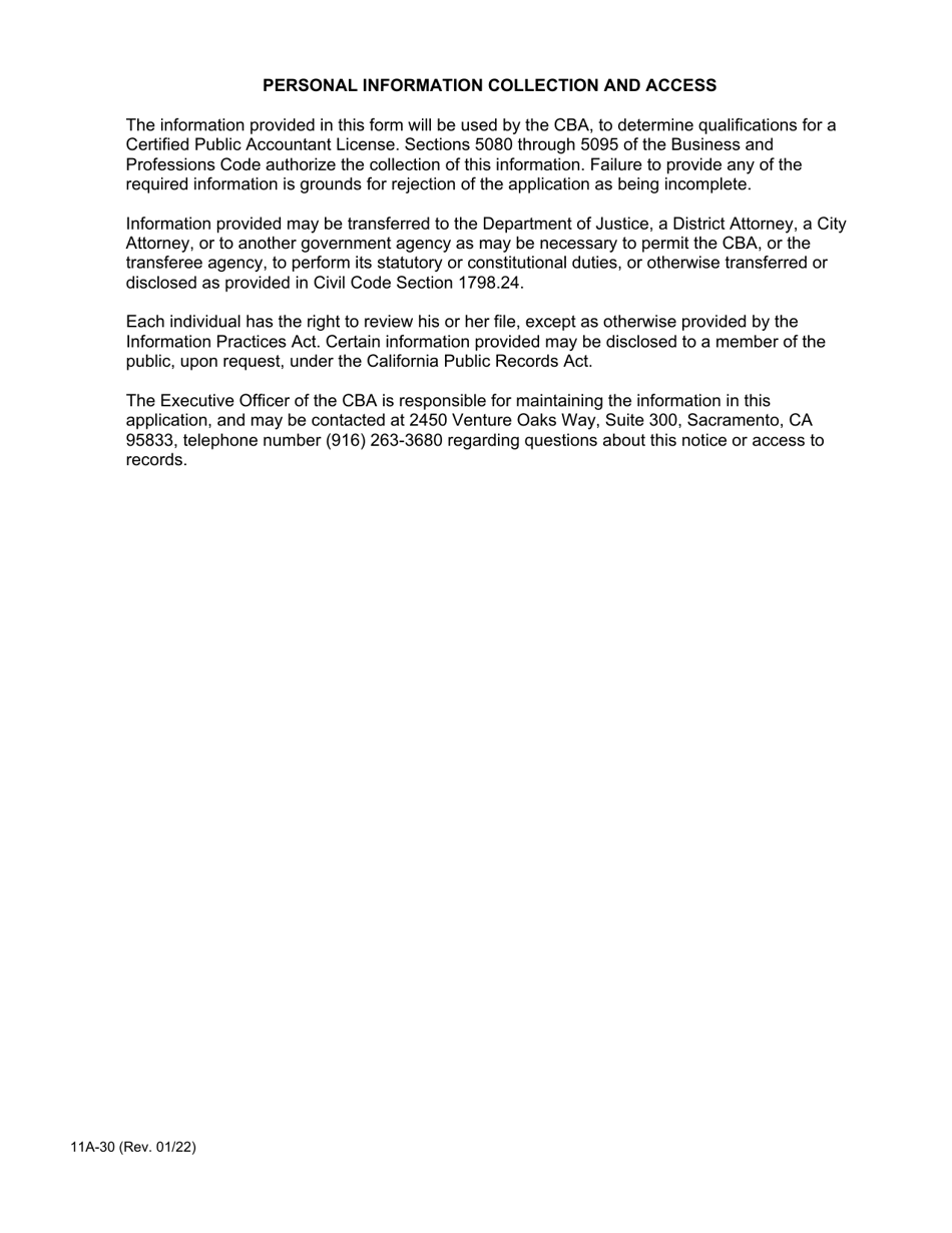 Form 11A-30 Certificate of General Experience - California, Page 3