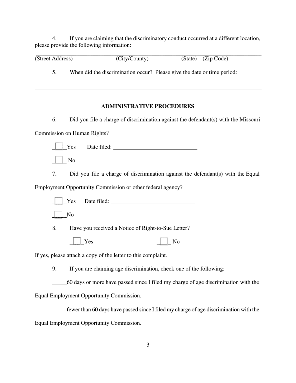 Missouri Employment Discrimination Complaint - Fill Out, Sign Online ...