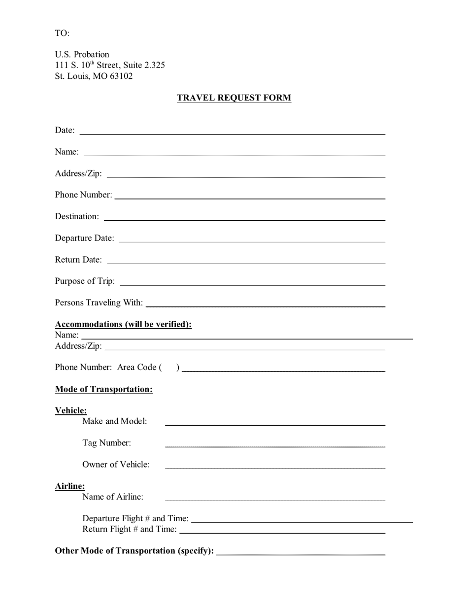 Travel Request Form - Missouri, Page 1