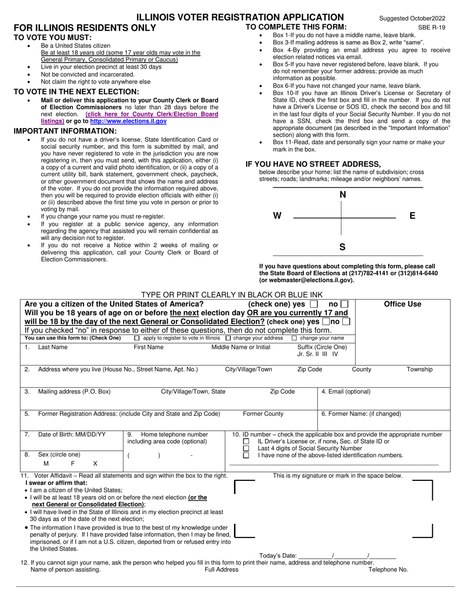 Form SBE R-19 Voter Registration Application - Illinois, Page 1
