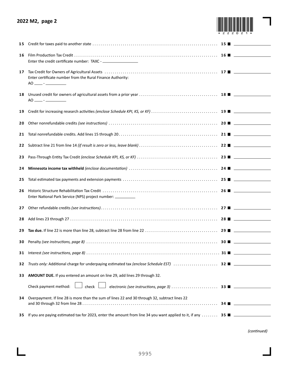 Form M2 Income Tax Return for Estates and Trusts - Minnesota, Page 2