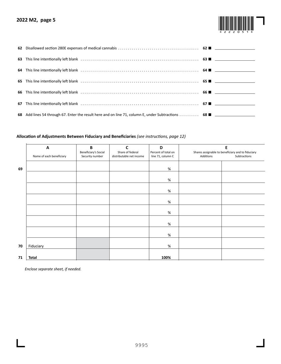 Form M2 Income Tax Return for Estates and Trusts - Minnesota, Page 5