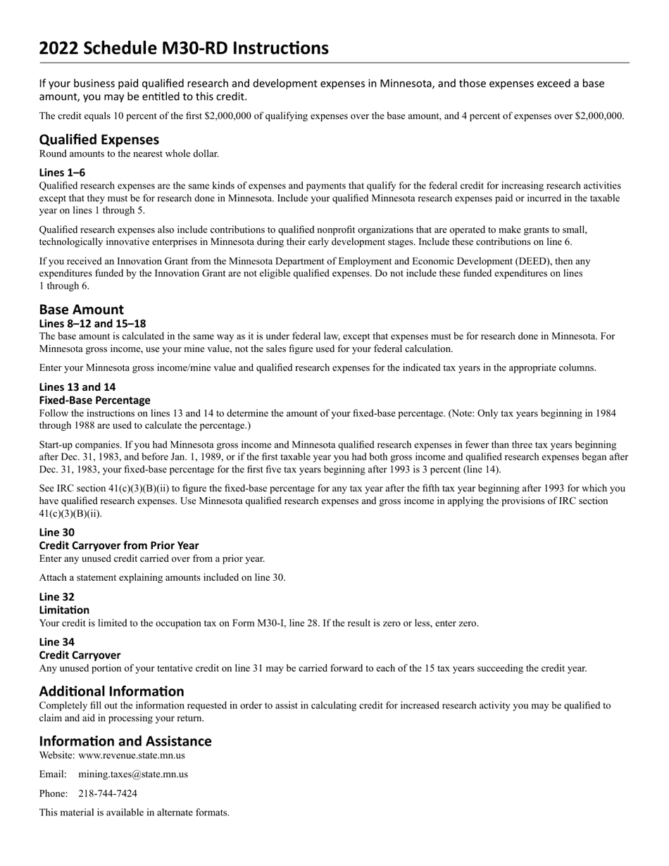 Form M30-RD Credit for Increasing Research Activities - Minnesota, Page 4