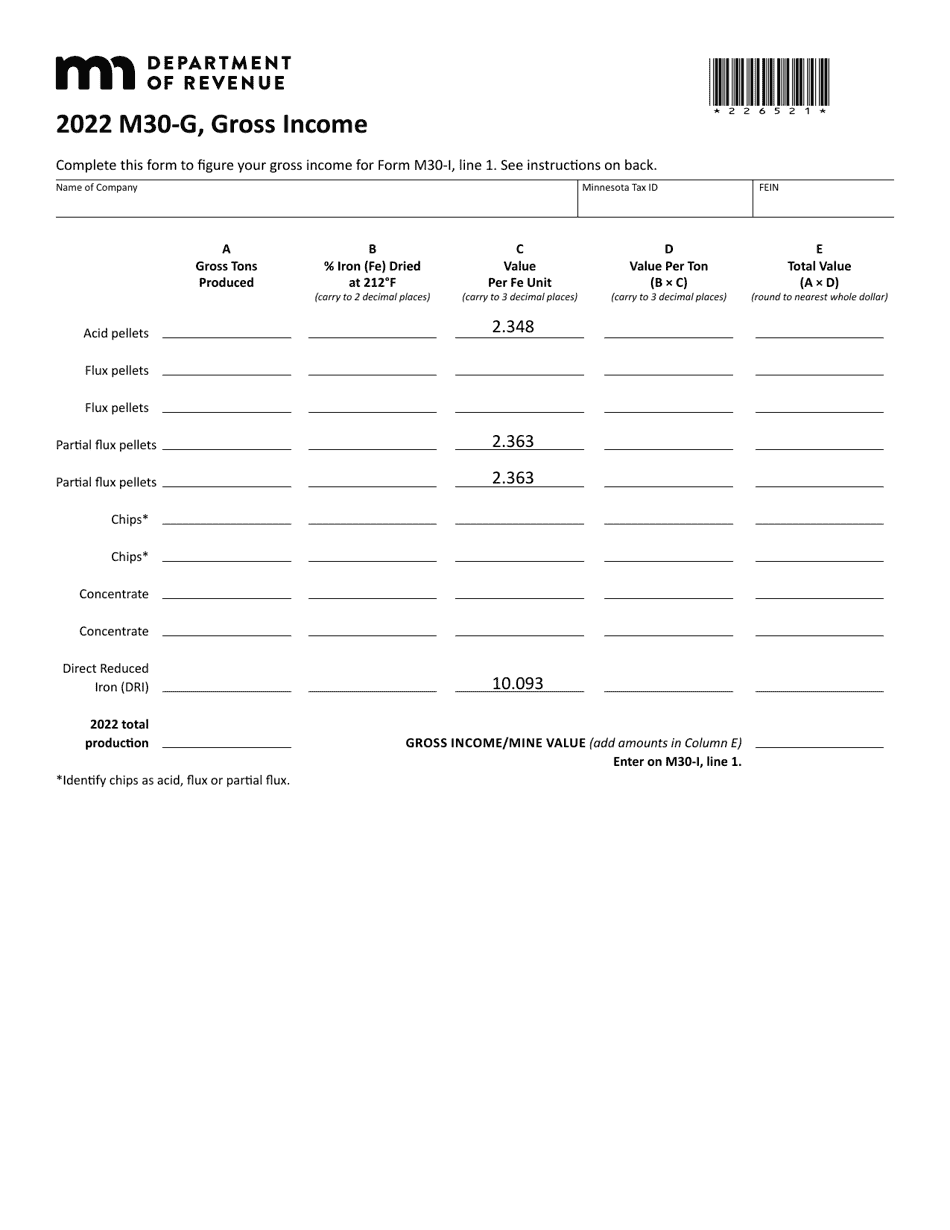 Form M30-G Gross Income - Minnesota, Page 1