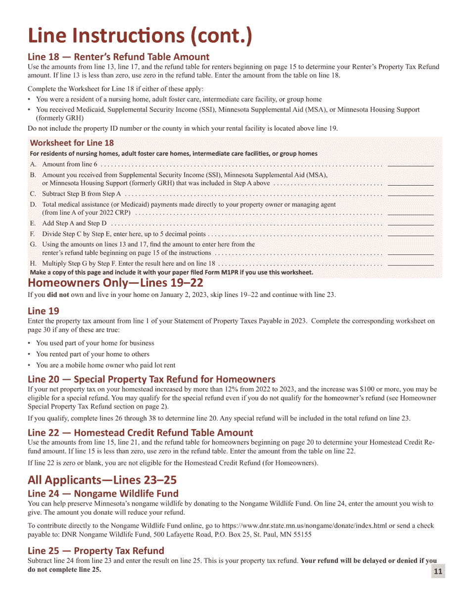 Instructions for Form M1PR Homestead Credit Refund (For Homeowners) and Renters Property Tax Refund - Minnesota, Page 11